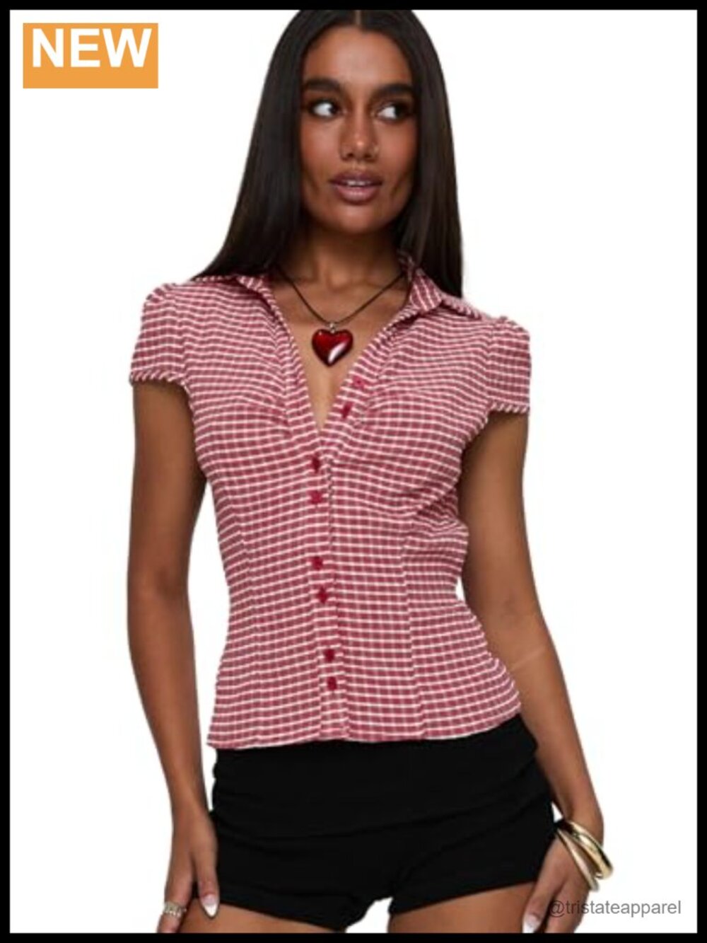 Princess Polly Arianwyn Short Sleeve Checkered Blouse Top